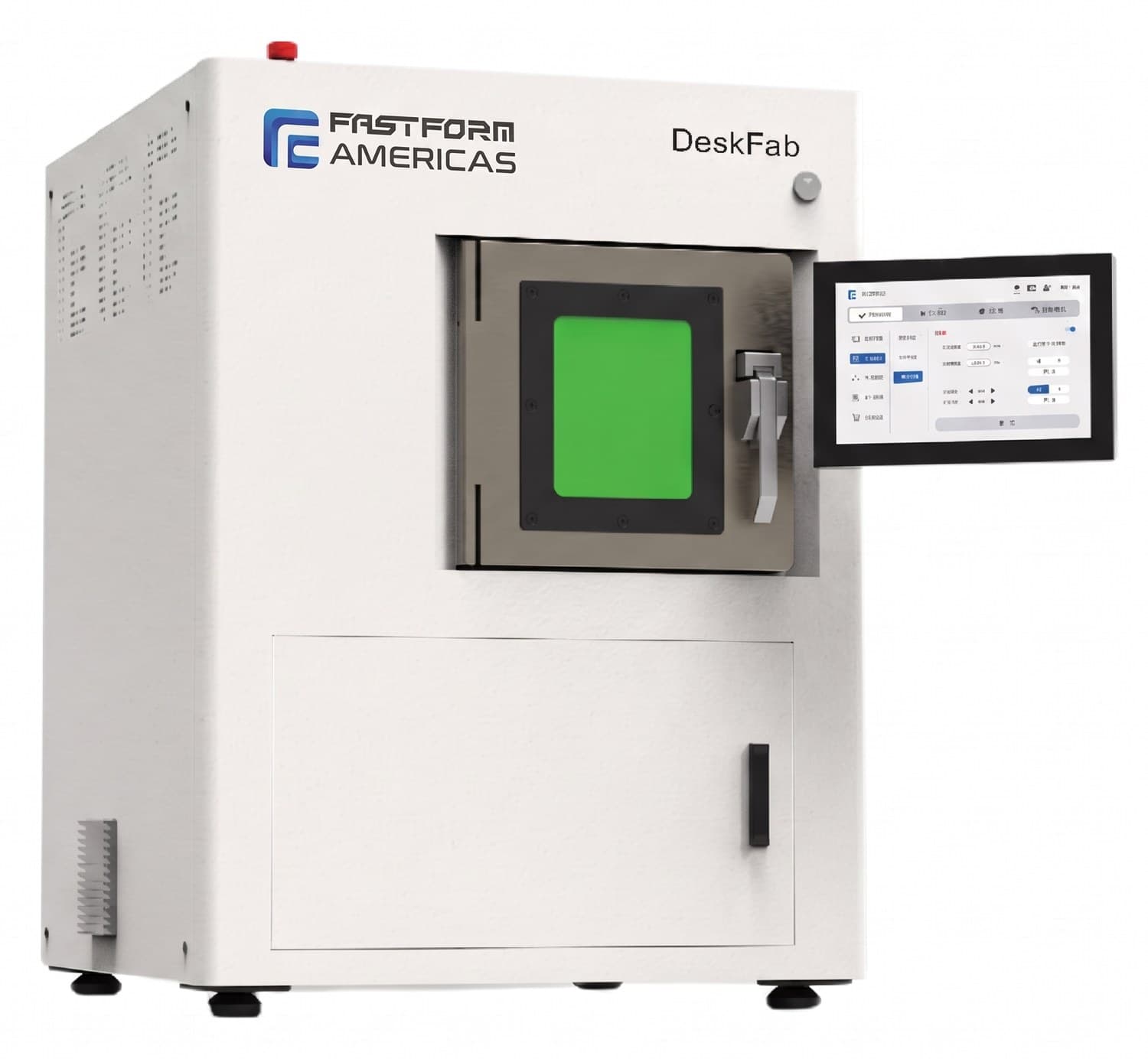 DeskFab X1 — Ø100 × 70 mm build · 300 W fiber laser · CoCr & titanium